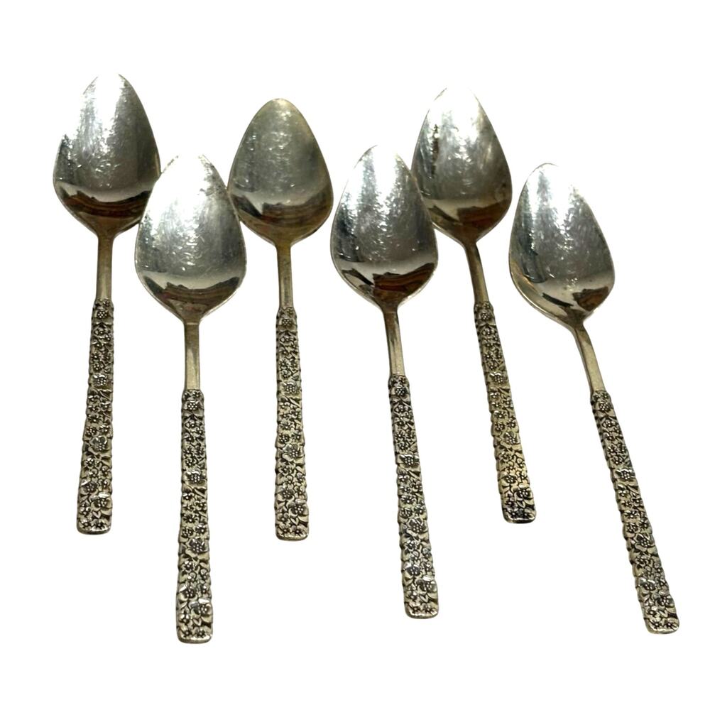 Vintage 1847 International silverplate Love-Precious Flower demitasse spoons (6)
